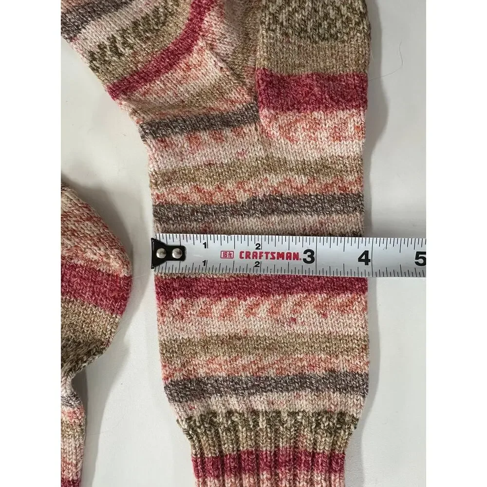 Hand Knit Womens Wool Socks Pink Brown Beight Pattern
